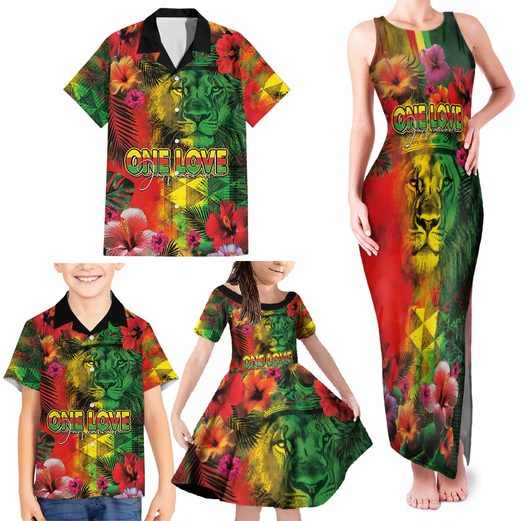 Hawaiian Reggae Family Matching Tank Maxi Dress and Hawaiian Shirt Tropical Plants and Tribal Kakau Tattoo-One Love Jawaiian LT03 - Polynesian Pride