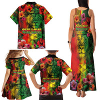 Hawaiian Reggae Family Matching Tank Maxi Dress and Hawaiian Shirt Tropical Plants and Tribal Kakau Tattoo-One Love Jawaiian LT03 - Polynesian Pride
