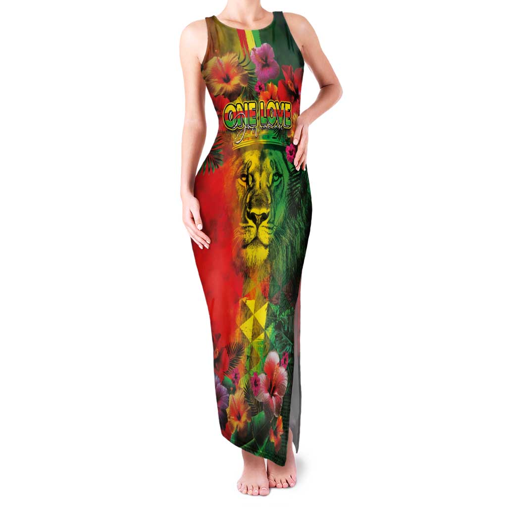 Hawaiian Reggae Family Matching Tank Maxi Dress and Hawaiian Shirt Tropical Plants and Tribal Kakau Tattoo-One Love Jawaiian LT03 Mom's Dress Reggae - Polynesian Pride