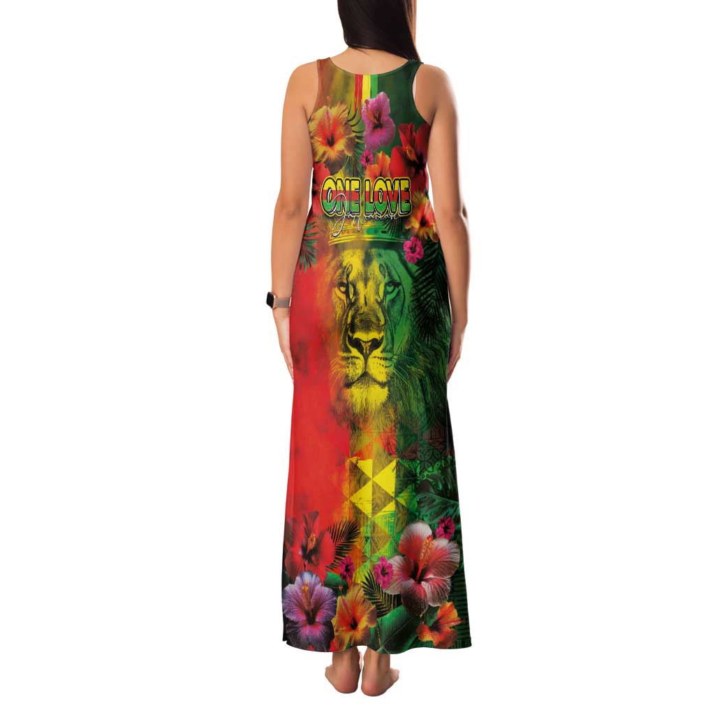 Hawaiian Reggae Family Matching Tank Maxi Dress and Hawaiian Shirt Tropical Plants and Tribal Kakau Tattoo-One Love Jawaiian LT03 - Polynesian Pride