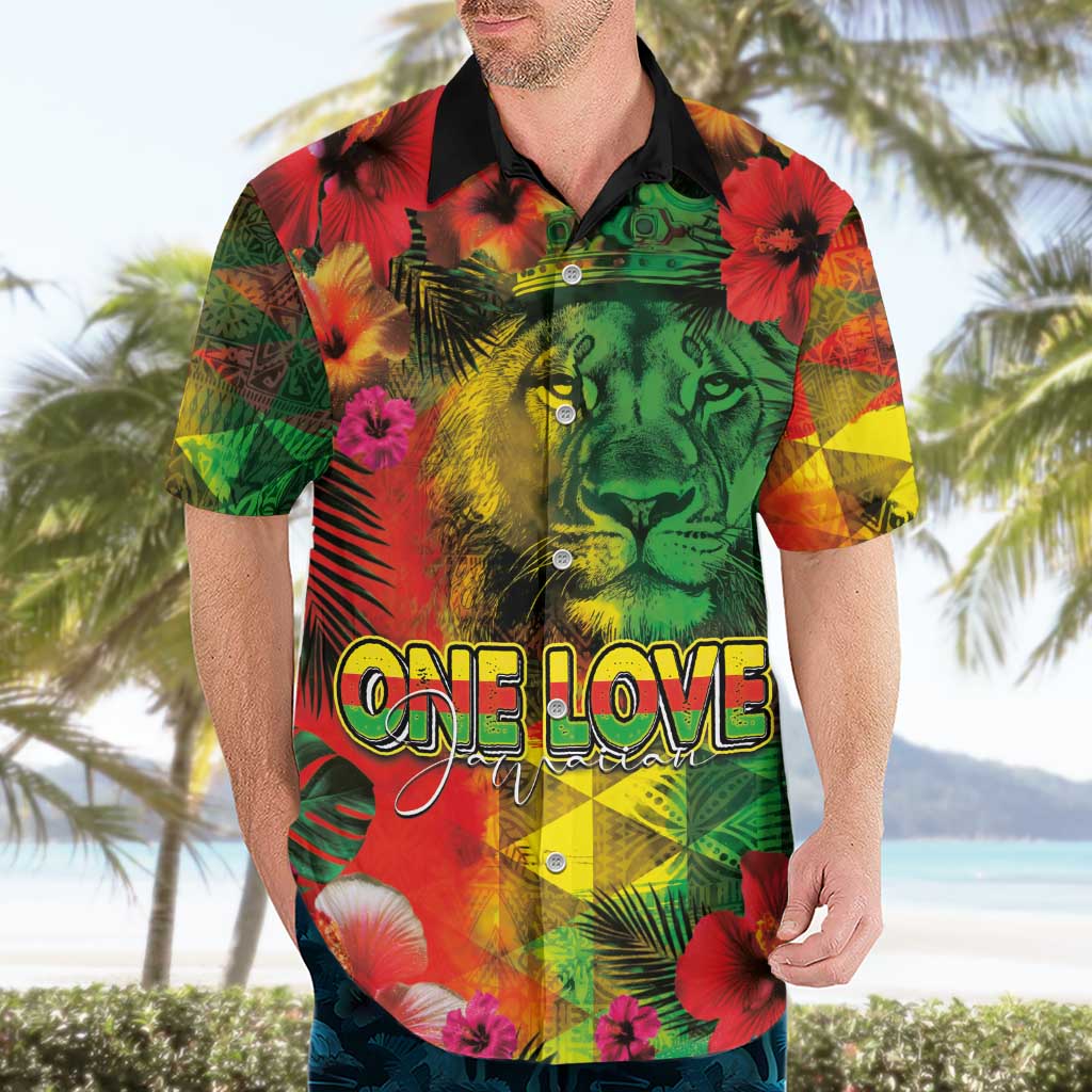 Hawaiian Reggae Hawaiian Shirt Tropical Plants and Tribal Kakau Tattoo-One Love Jawaiian LT03 - Polynesian Pride