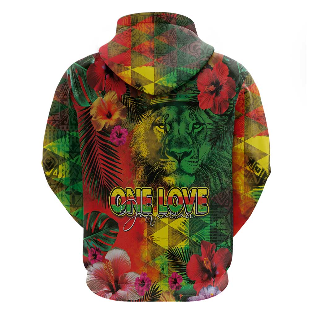 Hawaiian Reggae Hoodie Tropical Plants and Tribal Kakau Tattoo-One Love Jawaiian LT03 - Polynesian Pride