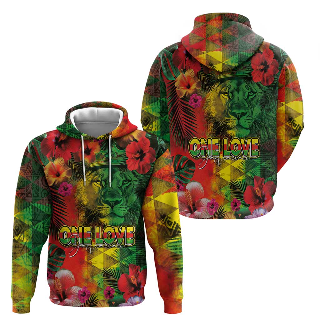 Hawaiian Reggae Hoodie Tropical Plants and Tribal Kakau Tattoo-One Love Jawaiian LT03 - Polynesian Pride