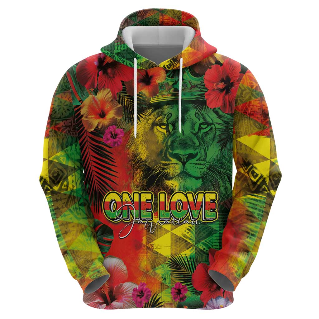 Hawaiian Reggae Hoodie Tropical Plants and Tribal Kakau Tattoo-One Love Jawaiian LT03 - Polynesian Pride