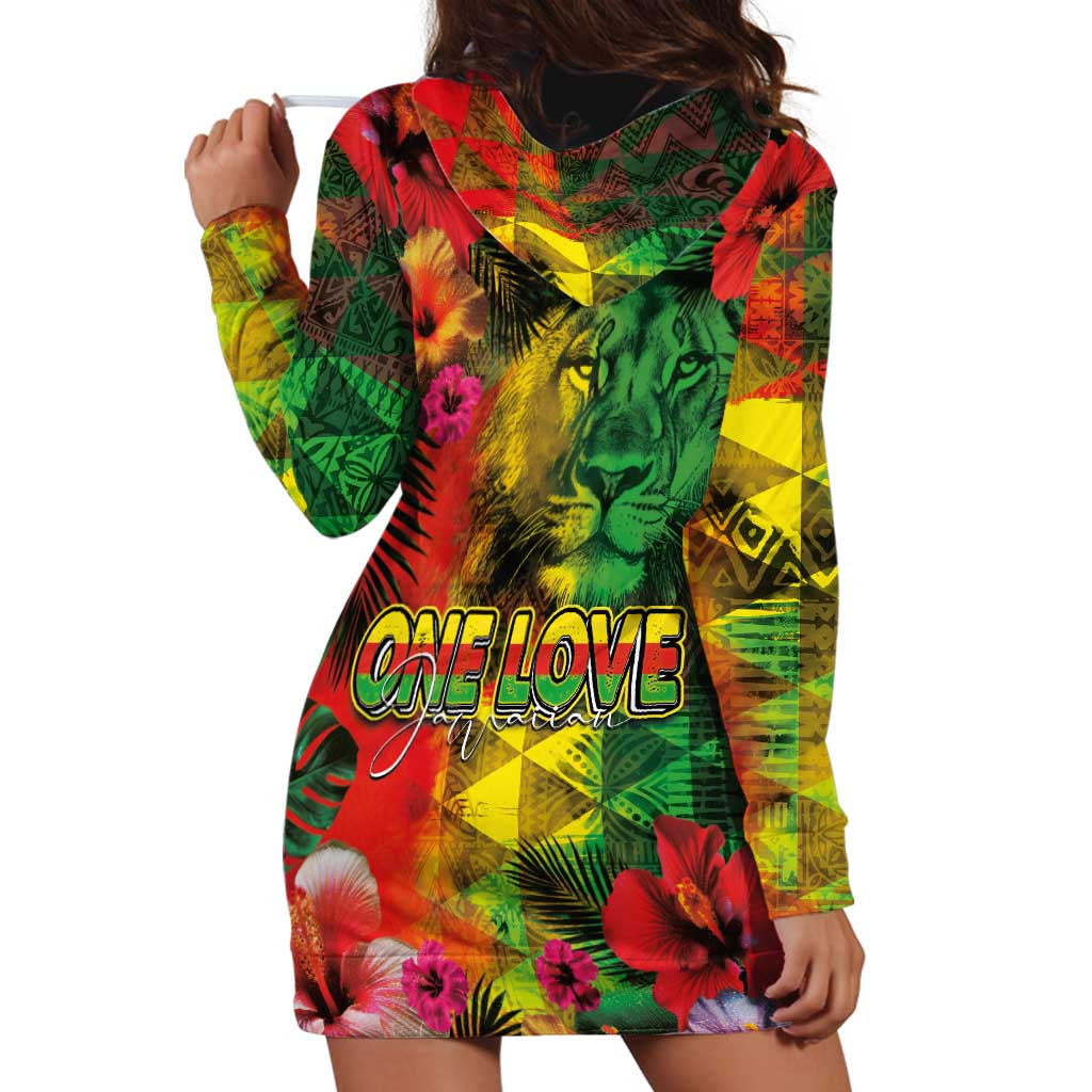Hawaiian Reggae Hoodie Dress Tropical Plants and Tribal Kakau Tattoo-One Love Jawaiian LT03 - Polynesian Pride