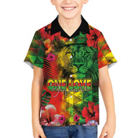 Hawaiian Reggae Kid Hawaiian Shirt Tropical Plants and Tribal Kakau Tattoo-One Love Jawaiian LT03 Kid Reggae - Polynesian Pride