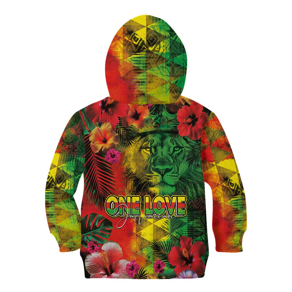 Hawaiian Reggae Kid Hoodie Tropical Plants and Tribal Kakau Tattoo-One Love Jawaiian LT03 - Polynesian Pride