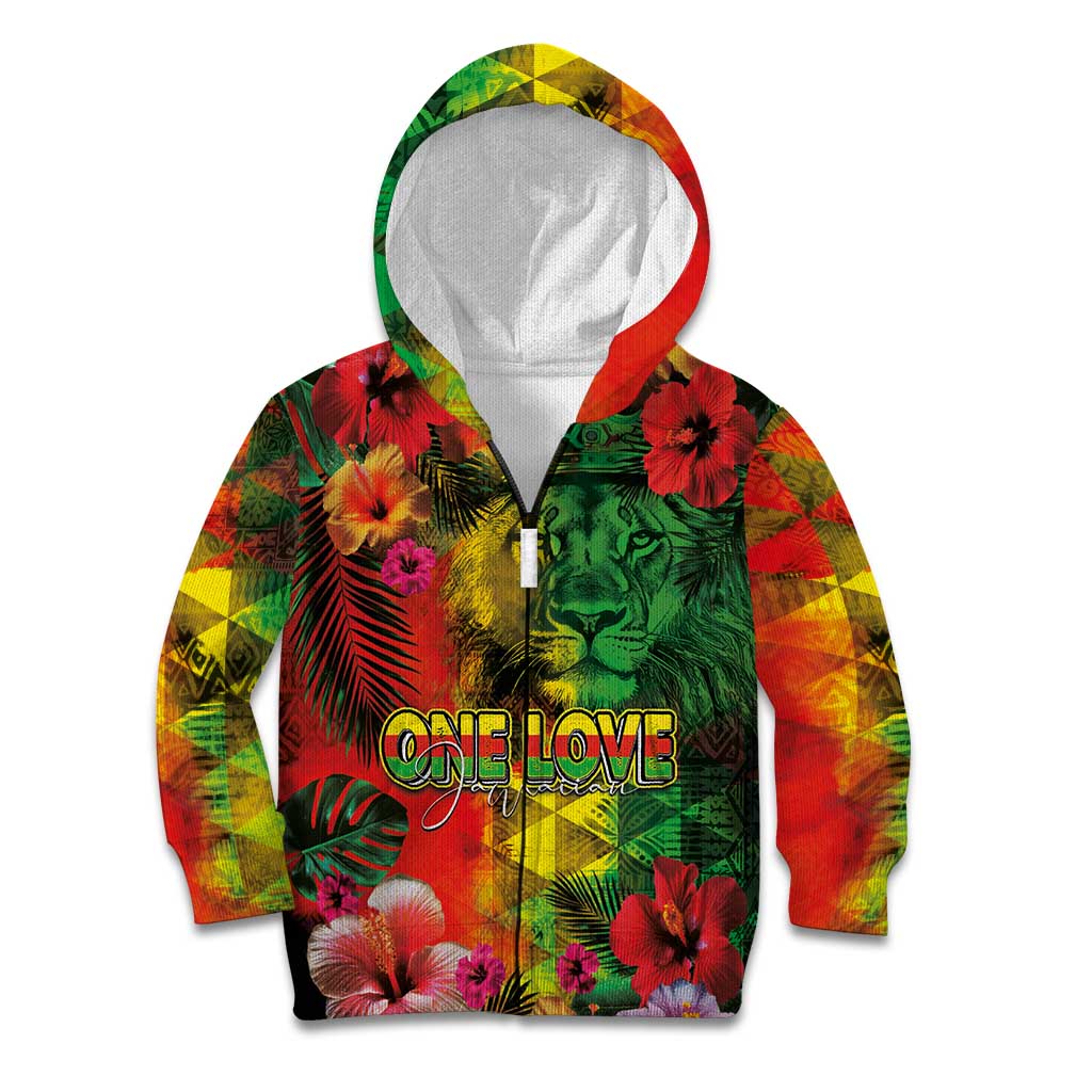 Hawaiian Reggae Kid Hoodie Tropical Plants and Tribal Kakau Tattoo-One Love Jawaiian LT03 Zip Hoodie Reggae - Polynesian Pride