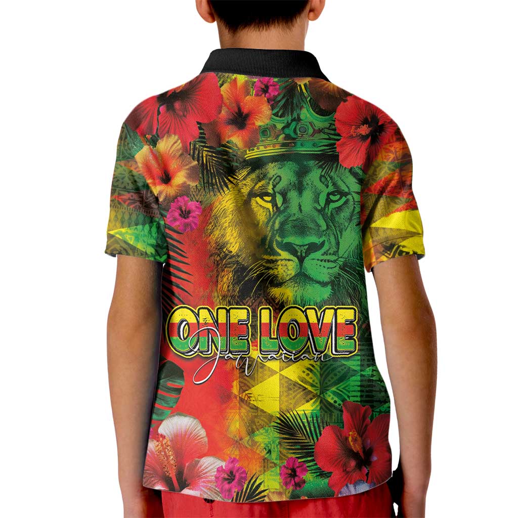 Hawaiian Reggae Kid Polo Shirt Tropical Plants and Tribal Kakau Tattoo-One Love Jawaiian