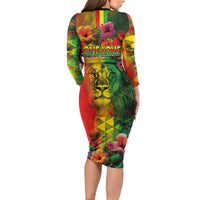 Hawaiian Reggae Long Sleeve Bodycon Dress Tropical Plants and Tribal Kakau Tattoo-One Love Jawaiian LT03 - Polynesian Pride