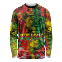 Hawaiian Reggae Long Sleeve Shirt Tropical Plants and Tribal Kakau Tattoo-One Love Jawaiian LT03 Unisex Reggae - Polynesian Pride