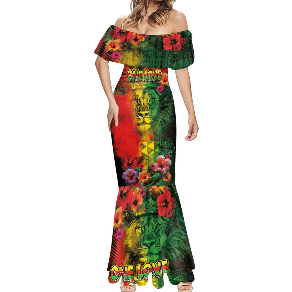 Hawaiian Reggae Mermaid Dress Tropical Plants and Tribal Kakau Tattoo-One Love Jawaiian LT03 - Polynesian Pride