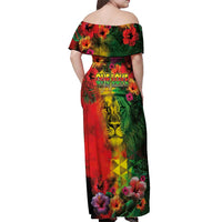 Hawaiian Reggae Off Shoulder Maxi Dress Tropical Plants and Tribal Kakau Tattoo-One Love Jawaiian LT03 - Polynesian Pride