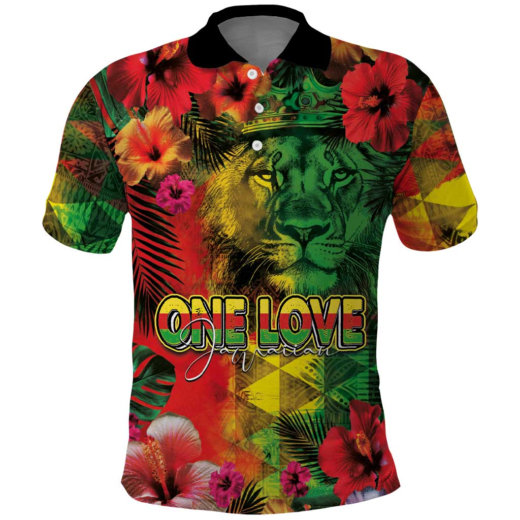 Hawaiian Reggae Polo Shirt Tropical Plants and Tribal Kakau Tattoo-One Love Jawaiian LT03 Reggae - Polynesian Pride