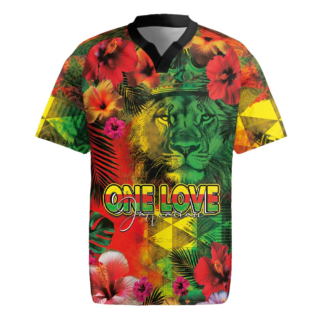 Hawaiian Reggae Rugby Jersey Tropical Plants and Tribal Kakau Tattoo-One Love Jawaiian LT03 Reggae - Polynesian Pride