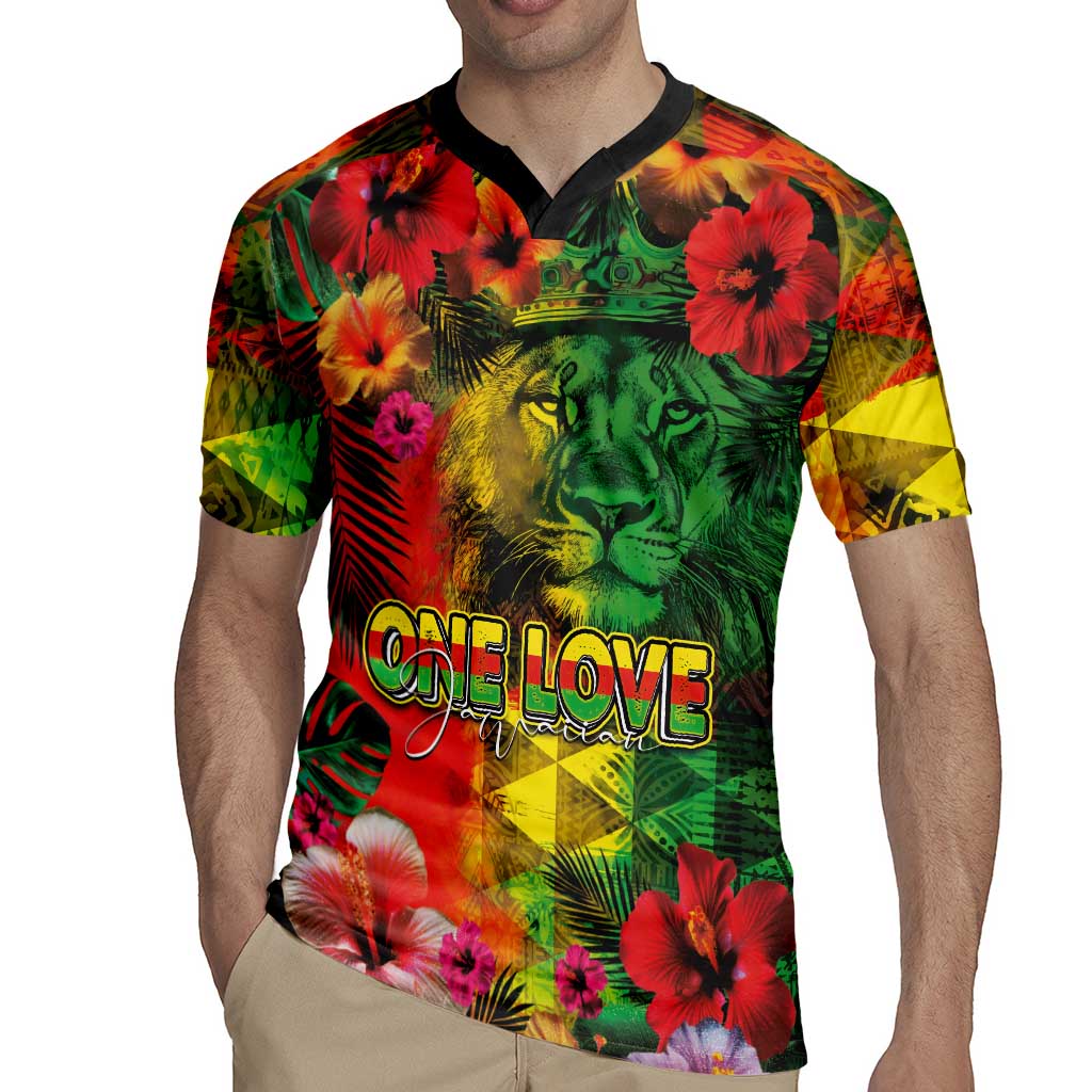 Hawaiian Reggae Rugby Jersey Tropical Plants and Tribal Kakau Tattoo-One Love Jawaiian LT03 - Polynesian Pride