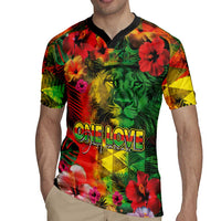 Hawaiian Reggae Rugby Jersey Tropical Plants and Tribal Kakau Tattoo-One Love Jawaiian LT03 - Polynesian Pride