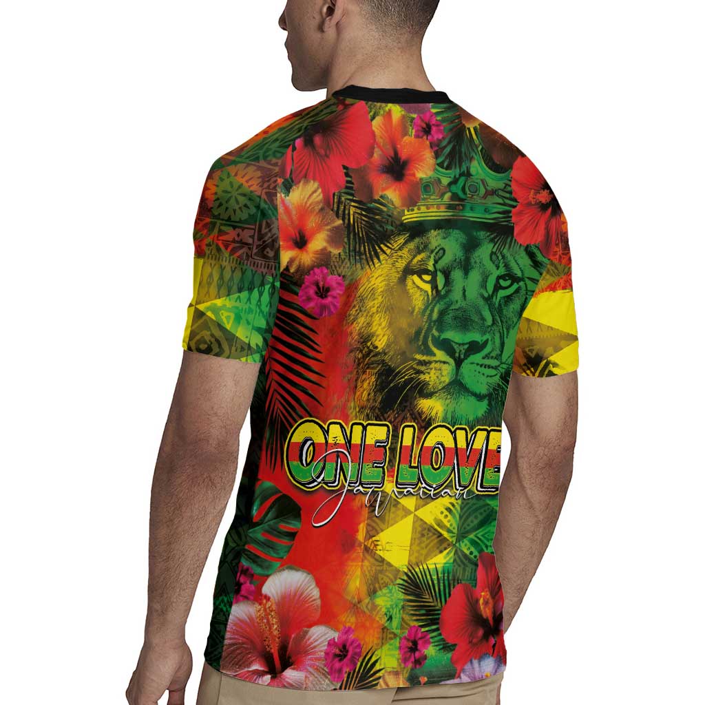 Hawaiian Reggae Rugby Jersey Tropical Plants and Tribal Kakau Tattoo-One Love Jawaiian LT03 - Polynesian Pride