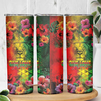 Hawaiian Reggae Skinny Tumbler Tropical Plants and Tribal Kakau Tattoo-One Love Jawaiian LT03 - Polynesian Pride