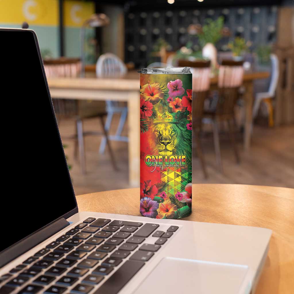 Hawaiian Reggae Skinny Tumbler Tropical Plants and Tribal Kakau Tattoo-One Love Jawaiian LT03 - Polynesian Pride