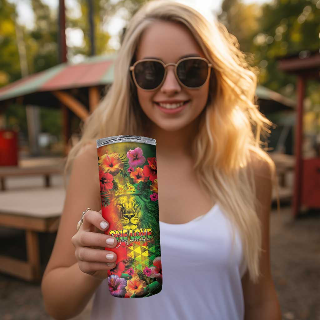 Hawaiian Reggae Skinny Tumbler Tropical Plants and Tribal Kakau Tattoo-One Love Jawaiian LT03 - Polynesian Pride
