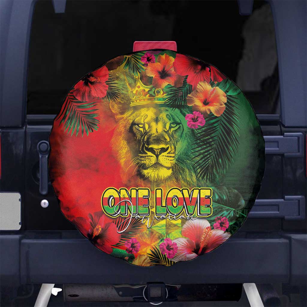 Hawaiian Reggae Spare Tire Cover Tropical Plants and Tribal Kakau Tattoo-One Love Jawaiian LT03 No hole Reggae - Polynesian Pride