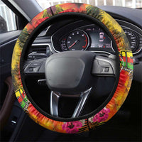 Hawaiian Reggae Steering Wheel Cover Tropical Plants and Tribal Kakau Tattoo-One Love Jawaiian LT03 - Polynesian Pride