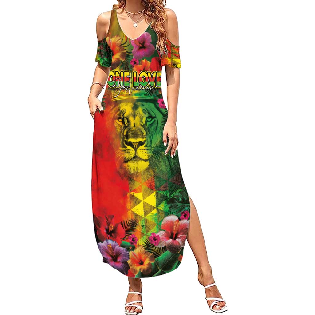 Hawaiian Reggae Summer Maxi Dress Tropical Plants and Tribal Kakau Tattoo-One Love Jawaiian LT03 Women Reggae - Polynesian Pride