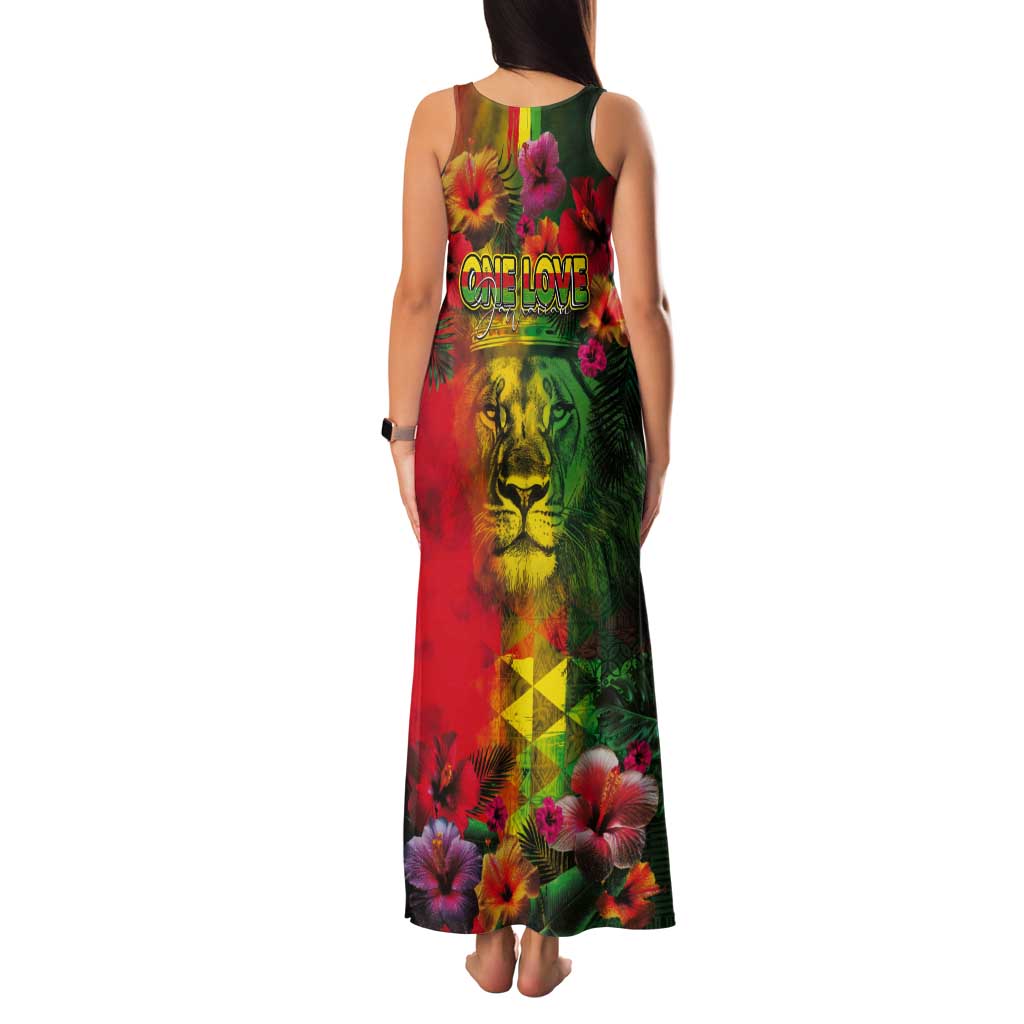 Hawaiian Reggae Tank Maxi Dress Tropical Plants and Tribal Kakau Tattoo-One Love Jawaiian LT03 - Polynesian Pride