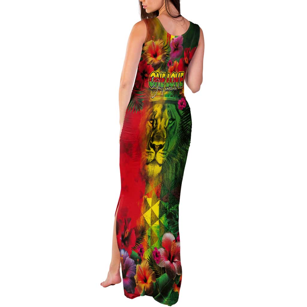 Hawaiian Reggae Tank Maxi Dress Tropical Plants and Tribal Kakau Tattoo-One Love Jawaiian LT03 - Polynesian Pride