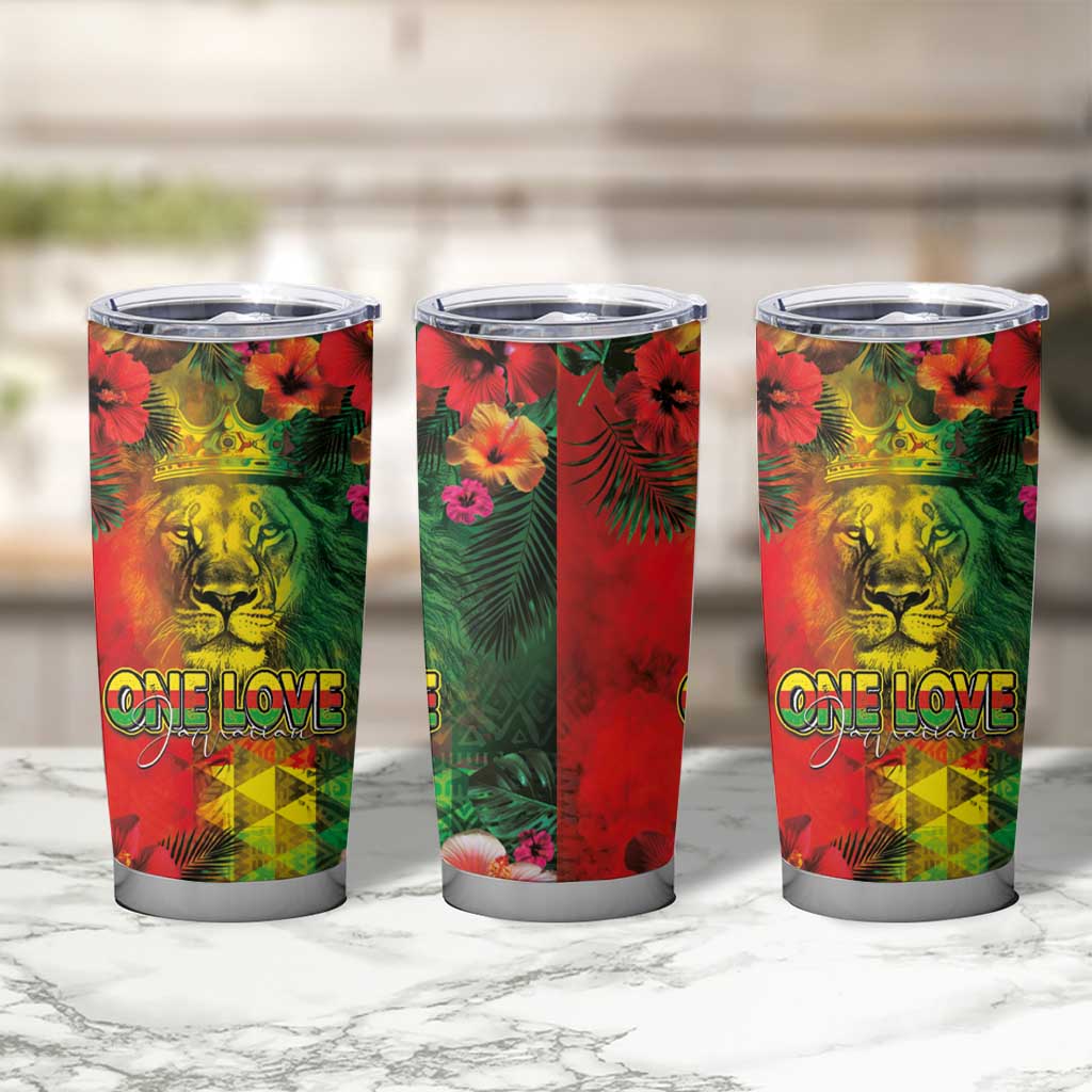 Hawaiian Reggae Tumbler Cup Tropical Plants and Tribal Kakau Tattoo-One Love Jawaiian LT03 - Polynesian Pride