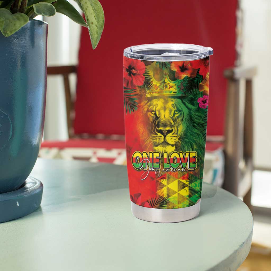 Hawaiian Reggae Tumbler Cup Tropical Plants and Tribal Kakau Tattoo-One Love Jawaiian LT03 - Polynesian Pride