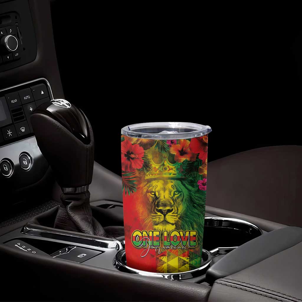 Hawaiian Reggae Tumbler Cup Tropical Plants and Tribal Kakau Tattoo-One Love Jawaiian LT03 - Polynesian Pride