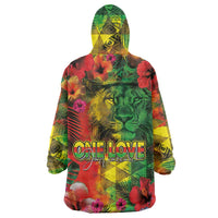 Hawaiian Reggae Wearable Blanket Hoodie Tropical Plants and Tribal Kakau Tattoo-One Love Jawaiian LT03 - Polynesian Pride