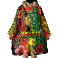 Hawaiian Reggae Wearable Blanket Hoodie Tropical Plants and Tribal Kakau Tattoo-One Love Jawaiian LT03 - Polynesian Pride