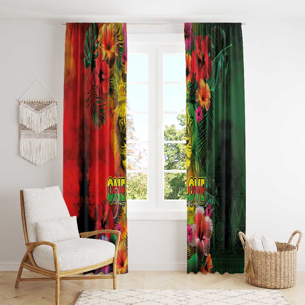 Hawaiian Reggae Window Curtain Tropical Plants and Tribal Kakau Tattoo-One Love Jawaiian