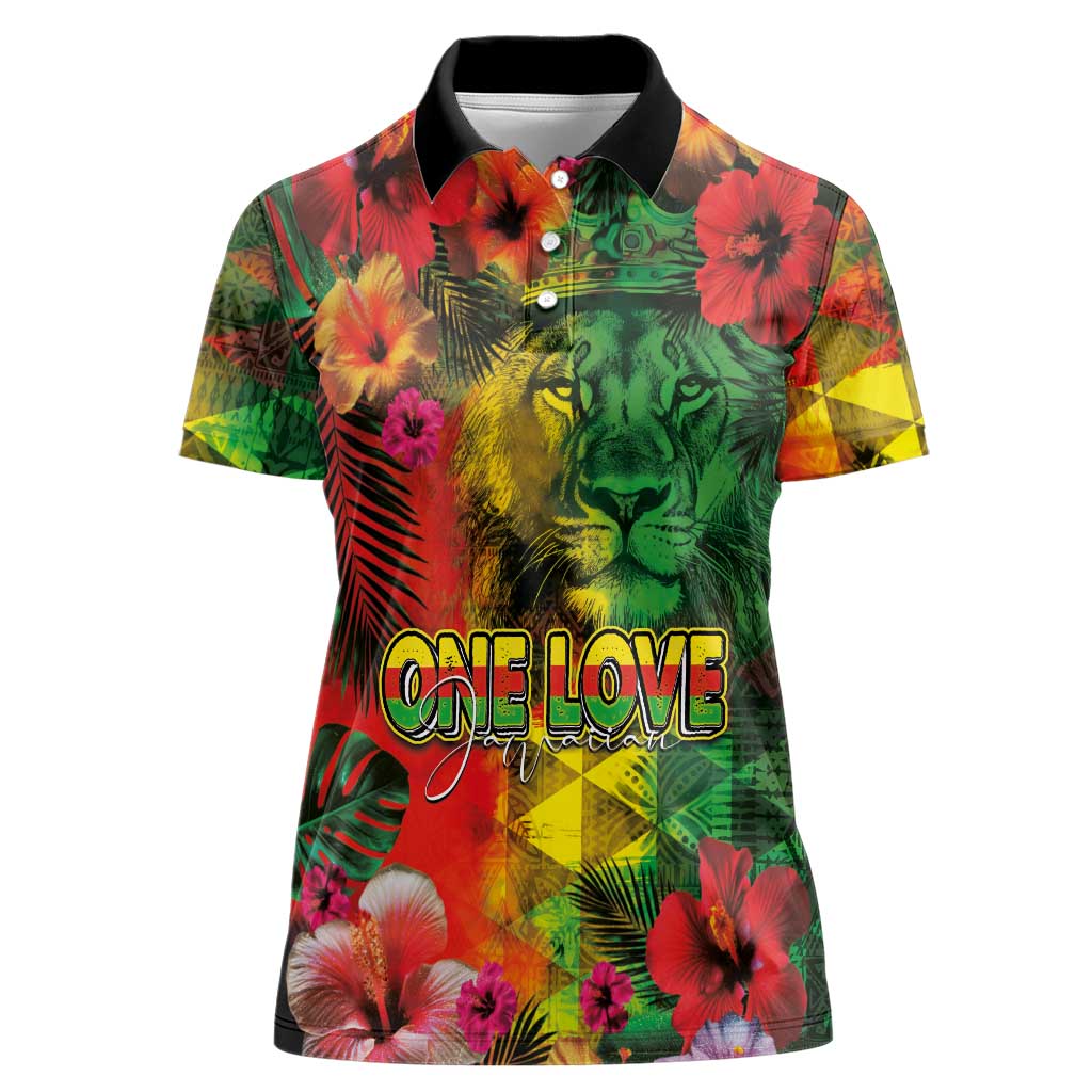 Hawaiian Reggae Women Polo Shirt Tropical Plants and Tribal Kakau Tattoo-One Love Jawaiian LT03 Female Reggae - Polynesian Pride
