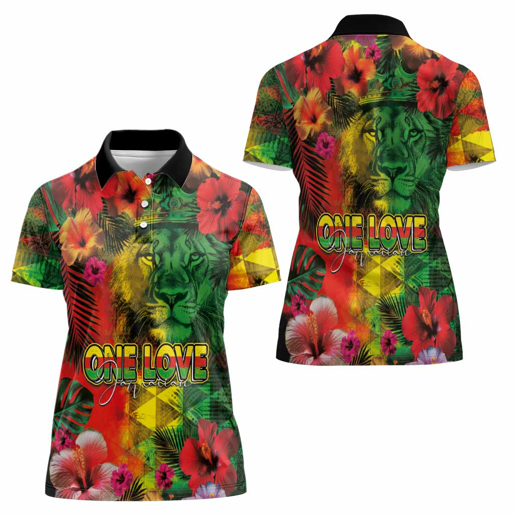 Hawaiian Reggae Women Polo Shirt Tropical Plants and Tribal Kakau Tattoo-One Love Jawaiian LT03 - Polynesian Pride