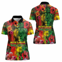 Hawaiian Reggae Women Polo Shirt Tropical Plants and Tribal Kakau Tattoo-One Love Jawaiian LT03 - Polynesian Pride
