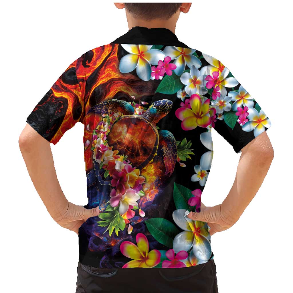 Hawaiian Lei Day Family Matching Mermaid Dress and Hawaiian Shirt Colorful Plumeria and Volcanic Turtle with Abstract Lava Texture LT03 - Polynesian Pride