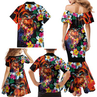 Hawaiian Lei Day Family Matching Mermaid Dress and Hawaiian Shirt Colorful Plumeria and Volcanic Turtle with Abstract Lava Texture LT03 - Polynesian Pride