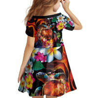Hawaiian Lei Day Family Matching Off The Shoulder Long Sleeve Dress and Hawaiian Shirt Colorful Plumeria and Volcanic Turtle with Abstract Lava Texture LT03 - Polynesian Pride