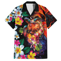 Hawaiian Lei Day Family Matching Off The Shoulder Long Sleeve Dress and Hawaiian Shirt Colorful Plumeria and Volcanic Turtle with Abstract Lava Texture LT03 Dad's Shirt - Short Sleeve Black - Polynesian Pride