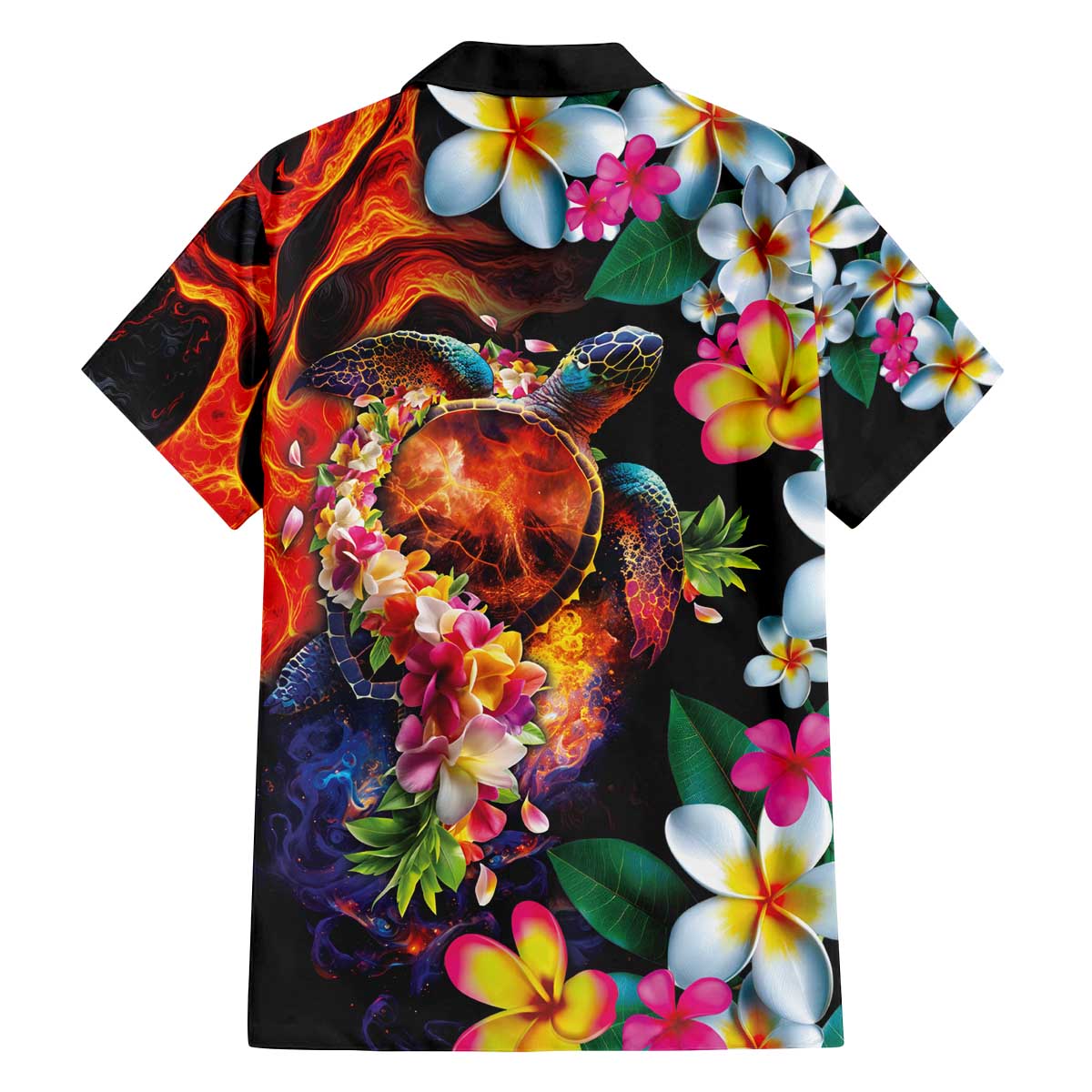Hawaiian Lei Day Family Matching Off The Shoulder Long Sleeve Dress and Hawaiian Shirt Colorful Plumeria and Volcanic Turtle with Abstract Lava Texture LT03 - Polynesian Pride