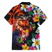 Hawaiian Lei Day Family Matching Off The Shoulder Long Sleeve Dress and Hawaiian Shirt Colorful Plumeria and Volcanic Turtle with Abstract Lava Texture LT03 - Polynesian Pride