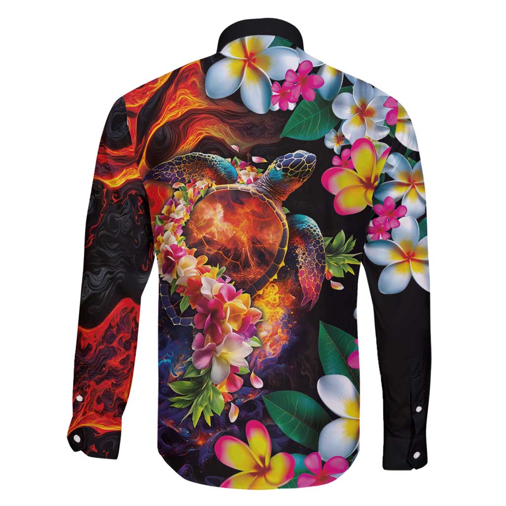 Hawaiian Lei Day Family Matching Off Shoulder Maxi Dress and Hawaiian Shirt Colorful Plumeria and Volcanic Turtle with Abstract Lava Texture LT03 - Polynesian Pride