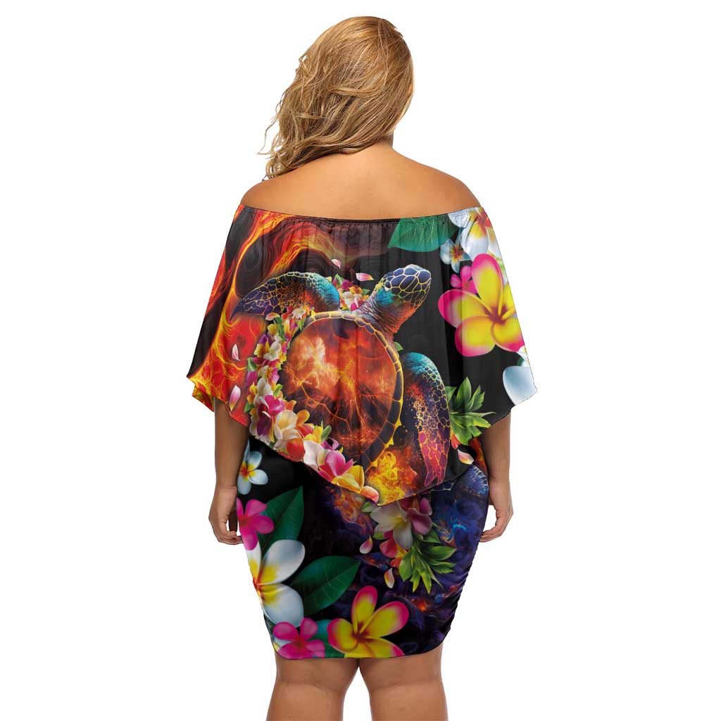 Hawaiian Lei Day Family Matching Off Shoulder Short Dress and Hawaiian Shirt Colorful Plumeria and Volcanic Turtle with Abstract Lava Texture LT03 - Polynesian Pride