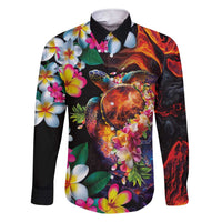 Hawaiian Lei Day Family Matching Short Sleeve Bodycon Dress and Hawaiian Shirt Colorful Plumeria and Volcanic Turtle with Abstract Lava Texture LT03 Dad's Shirt - Long Sleeve Black - Polynesian Pride