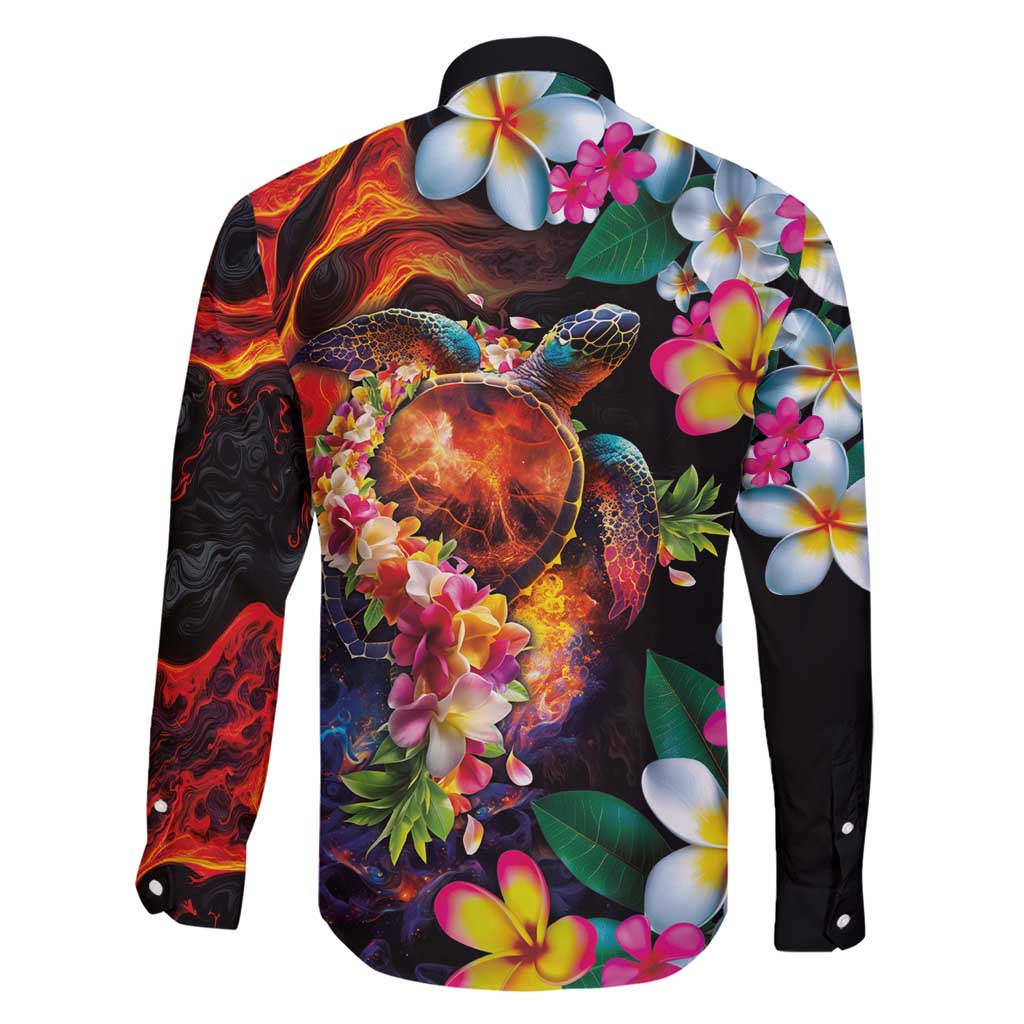 Hawaiian Lei Day Family Matching Short Sleeve Bodycon Dress and Hawaiian Shirt Colorful Plumeria and Volcanic Turtle with Abstract Lava Texture LT03 - Polynesian Pride