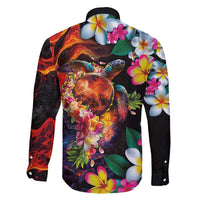 Hawaiian Lei Day Family Matching Short Sleeve Bodycon Dress and Hawaiian Shirt Colorful Plumeria and Volcanic Turtle with Abstract Lava Texture LT03 - Polynesian Pride